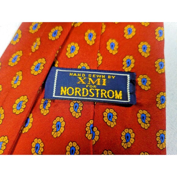 XMI for Nordstrom All Silk Men's Tie Handmade Red Gold Blue Floral Pattern - Picture 4 of 5
